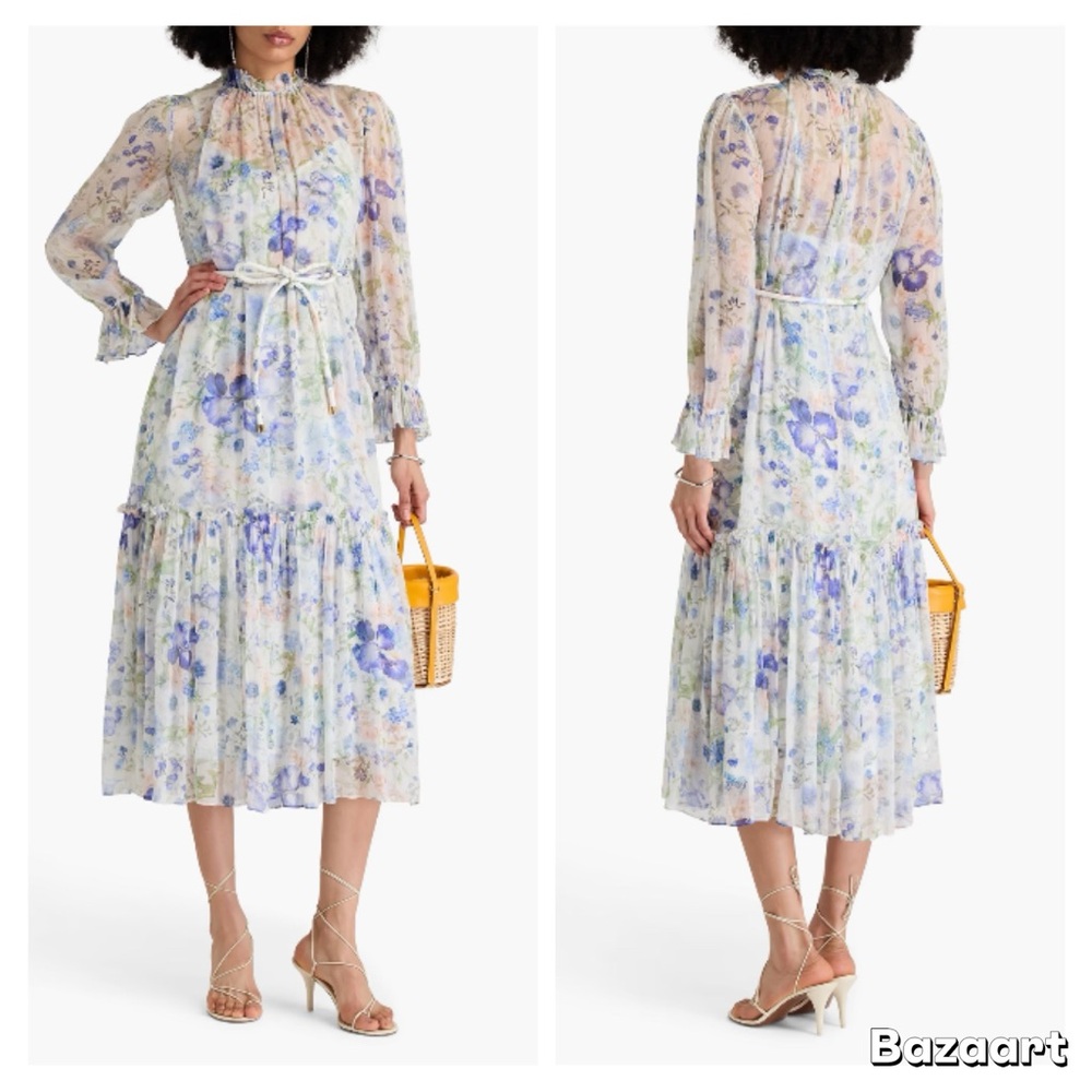 ZIMMERMANN Natura belted ruffled floral-print crepon dress SIZE US:6 / AU:1